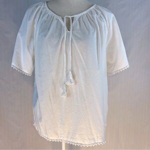 GAP White Peasant Tie-Neck Blouse